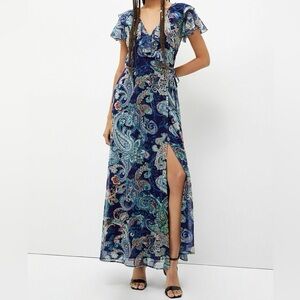 Liu Jo Navy Paisley Print Wrap Maxi Dress Sz-8